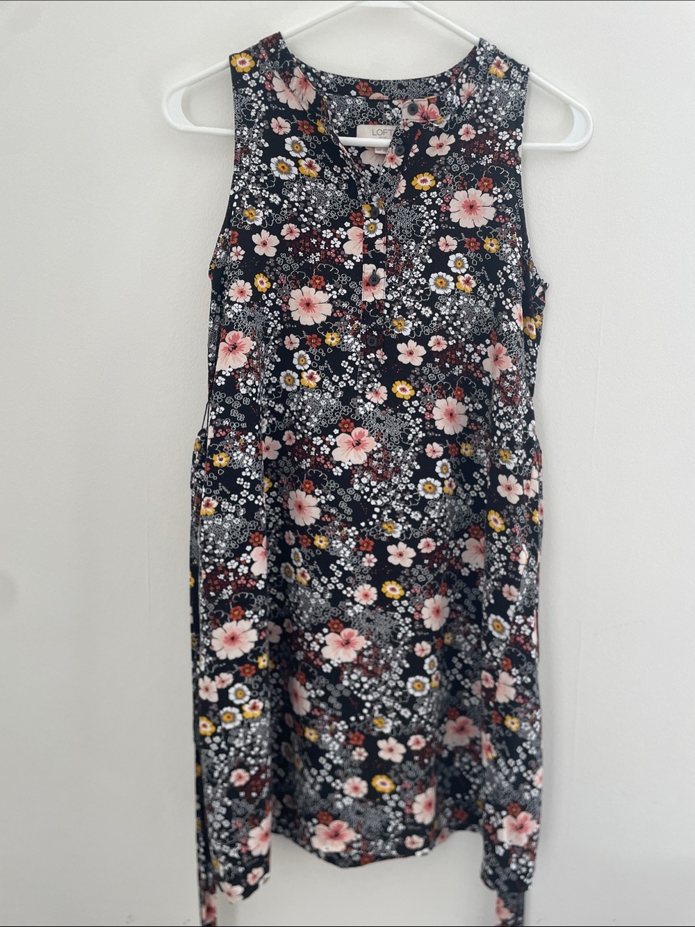LOFT Black Floral Tie-Waist Dress